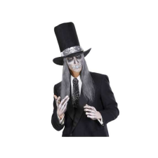 Fekete nyakkendő, bélelt, fehér pókháló mintás Halloween-re, farsangra jelmez