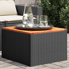  fekete polyrattan és akácfa kerti asztal 55x55x37 cm kerti bútor