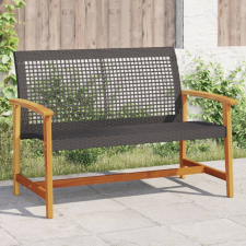  fekete polyrattan és akácfa kerti pad 112 cm kerti bútor
