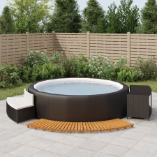  Fekete polyrattan és tömör akácfa jakuzzi-keret medence kiegészítő