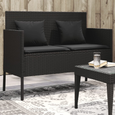  fekete polyrattan kerti pad párnával kerti bútor