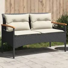 Fekete polyrattan kerti pad párnával 116 x 62,5 x 74 kerti bútor