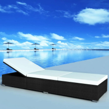  Fekete polyrattan napozóágy párnával kerti bútor