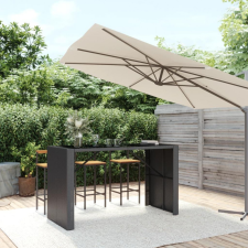  fekete polyrattan üveglapos bárasztal 185 x 80 x 110 cm kerti bútor