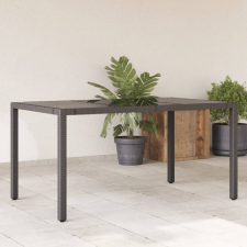  Fekete polyrattan üveglapos kerti asztal 150 x 90 x 75 cm kerti bútor