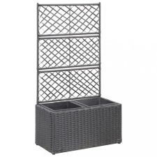  fekete rácsos polyrattan magaságyás 2 kaspóval 58 x 30 x 107 cm kerti tárolás