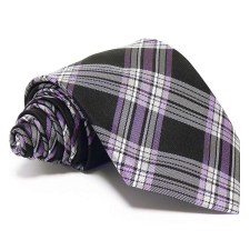  Fekete selyem nyakkendő - fehér-lila csíkos nyakkendő