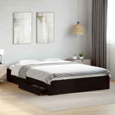 fekete szerelt fa ágykeret fiókokkal 160 x 200 cm ágy és ágykellék