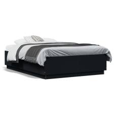  fekete szerelt fa ágykeret LED-del 135 x 190 cm ágy és ágykellék