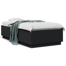 fekete szerelt fa ágykeret LED-del 75x190 cm ágy és ágykellék