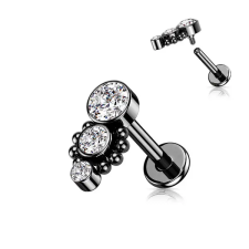  Fekete Színű 316L Orvosi Acél Egyenesszárú Labret Piercing Cirkónia Köves Díszítéssel egyéb ékszer