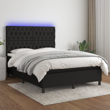 fekete szövet rugós és LED-es ágy matraccal 140x200 cm ágy és ágykellék