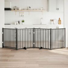  fekete tömör fa 4 paneles összecsukható kutyakapu ajtóval 320cm kutyafelszerelés