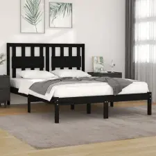  Fekete tömör fenyőfa ágykeret 200x200 cm ágy és ágykellék