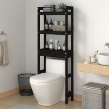Fekete tömör fenyőfa fürdőszoba állvány 63x26x171 cm fürdőszoba kiegészítő