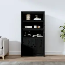  Fekete tömör fenyőfa magasszekrény 80 x 35 x 154 cm bútor