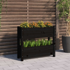  fekete tömör fenyőfa növénytartó 77x25x66 cm bútor