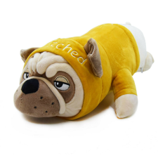 Fekvő bulldog plüss pulcsiban plüssfigura