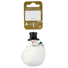 Felakasztható hóember polirezinből és plüssből 7,5 cm karácsonyi dekoráció