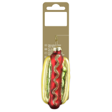  Felakasztható hot dog üvegből 9,7 cm arany/piros karácsonyfadísz