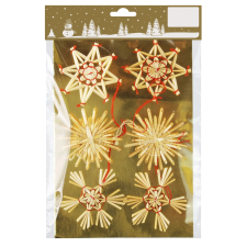  Felakasztható szalmacsillagok 6 cm - 7 cm átmérő natúr 6 darab karácsonyi dekoráció