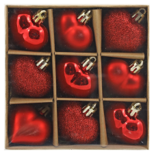  Felakasztható szívek 9 db-os csomag műanyag 4,5 cm piros karácsonyfadísz