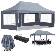  Felbukkanó pavilon 3m x 6m, vízálló UV-védelemmel, könnyű beállítás, Sötétszürke kerti bútor