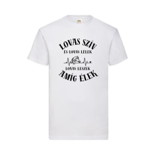 Feliratos fehér unisex rövid ujjú póló, ("Lovas Szív...") - M méret ajándéktárgy
