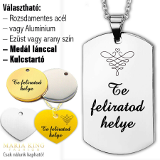 Feliratozható tüköracél dögcédula, vagy választható szív és kör medál medál