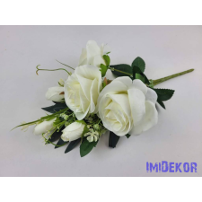  Féloldalas 7 ágú rózsa-rózsabimbó csokor 38cm - Krém dekorációs kellék