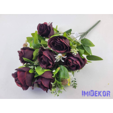  Féloldalas 9 ágú rózsa selyemvirág csokor 48cm - Bordó dekorációs kellék