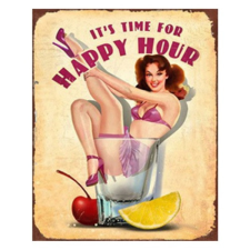 Fém falikép 20x1x25cm,It's time for happy hour grafika, keretezett kép