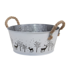  Fém kaspó kötél füllel szarvas mintás D25cm M11cm dekorációs kellék