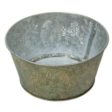  Fém tál nyomott levél mintás zöld M9cm D18cm dekorációs kellék