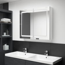  Fényes fehér LED-es tükrös fürdőszobaszekrény 80 x 12 x 68 cm fürdőszoba bútor