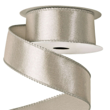  Fényes szatén szalag drótos szegéllyel 38mm x 5m - Ezüst dekorációs kellék