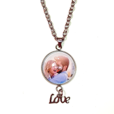  Fényképes nyaklánc Love charmmal, rozsdamentes acélból, ezüst szín nyaklánc
