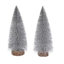  Fenyőfa glitteres műanyag 15cm ezüst S/2 karácsonyi dekoráció