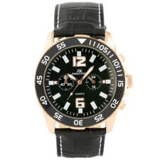 Férfi quartz karóra fekete bőr szíjjal, rosegold tok, 46 mm karóra