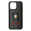 Ferrari iPhone 15 Pro Max (6,7") hátlap tok, PU, carbon mintás, kitámasztható, fekete, Ferrari Grip Stand (FEHCP15XGSNCAK)