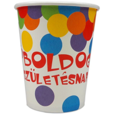 Festa Boldog születésnapot feliratos 6 darabos papírpohár - 250 ml, konfetti mintás party kellék
