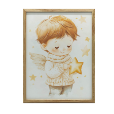  FESTMÉNY VÁSZONRA KISANGYAL ARANYCSILLAG BARNA 70x100 CM grafika, keretezett kép