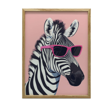  FESTMÉNY VÁSZONRA VICCES ZEBRA RÓZSASZÍN SZEMÜVEGVEL 70x100 CM grafika, keretezett kép
