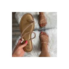 FF Lux Shoes Linéa Charm - strasszos, spirálpántos papucs  Szín: rosegold, Méret: 41