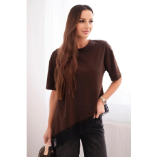 FiatalDivat Aszimmetrikus pamut blúz csipkés szegéllyel, 8493-as modell, barna
