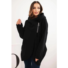 FiatalDivat Bélelt kapucnis pulóver aszimmetrikus cipzárral, 7765 fekete modell női pulóver, kardigán