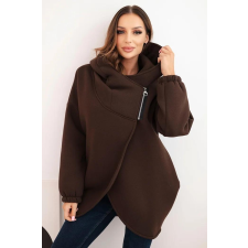 FiatalDivat Bélelt kapucnis pulóver aszimmetrikus cipzárral, 7765-ös modell, barna női pulóver, kardigán