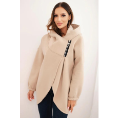 FiatalDivat Bélelt kapucnis pulóver aszimmetrikus cipzárral, 7765-ös modell, bézs