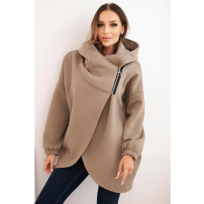 FiatalDivat Bélelt kapucnis pulóver aszimmetrikus cipzárral, 7765-ös modell, fango színben női pulóver, kardigán