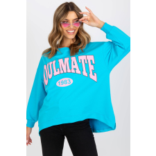 FiatalDivat Bő pulóver kapucni nélkül Soulmate türkiz felirattal női pulóver, kardigán